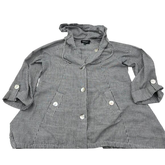 Jones & Co Women's Medium Stripe Linen Cotton Button-Up Roll Tab‎ Sleeves Blouse - Picture 1 of 6